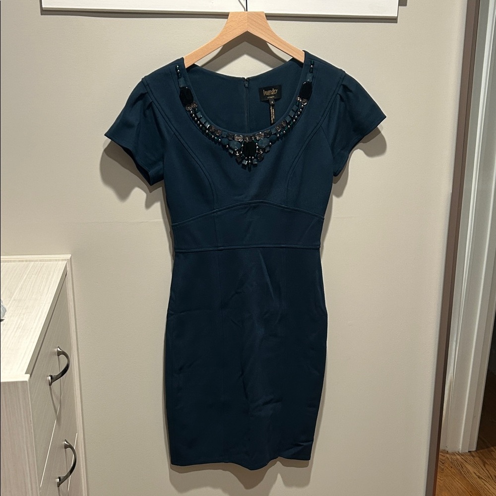 Laundry By Shelli Segal Dark Blue Beaded Mini Dress